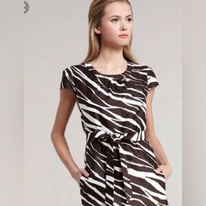 KATE SPADE Cap Sleeve Shift Dress, Open Back,12, NWOT,Brown & White,Zebra Print